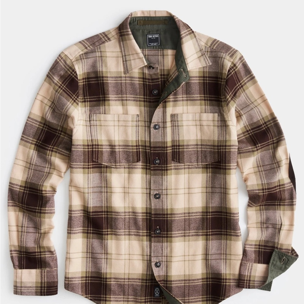 TODD SNYDER MULTI-PLAID ITALIAN
FLANNEL OVERSHIRT
IN KHAKI